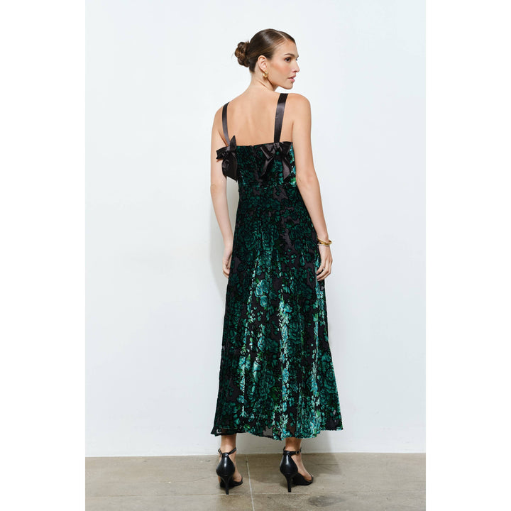 Velvet Floral Bow-Back A-Line Dress