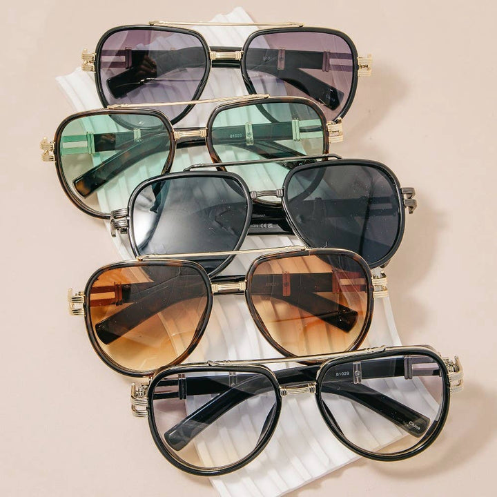 Thin Aviator Frame Double Bridge Sunglasses