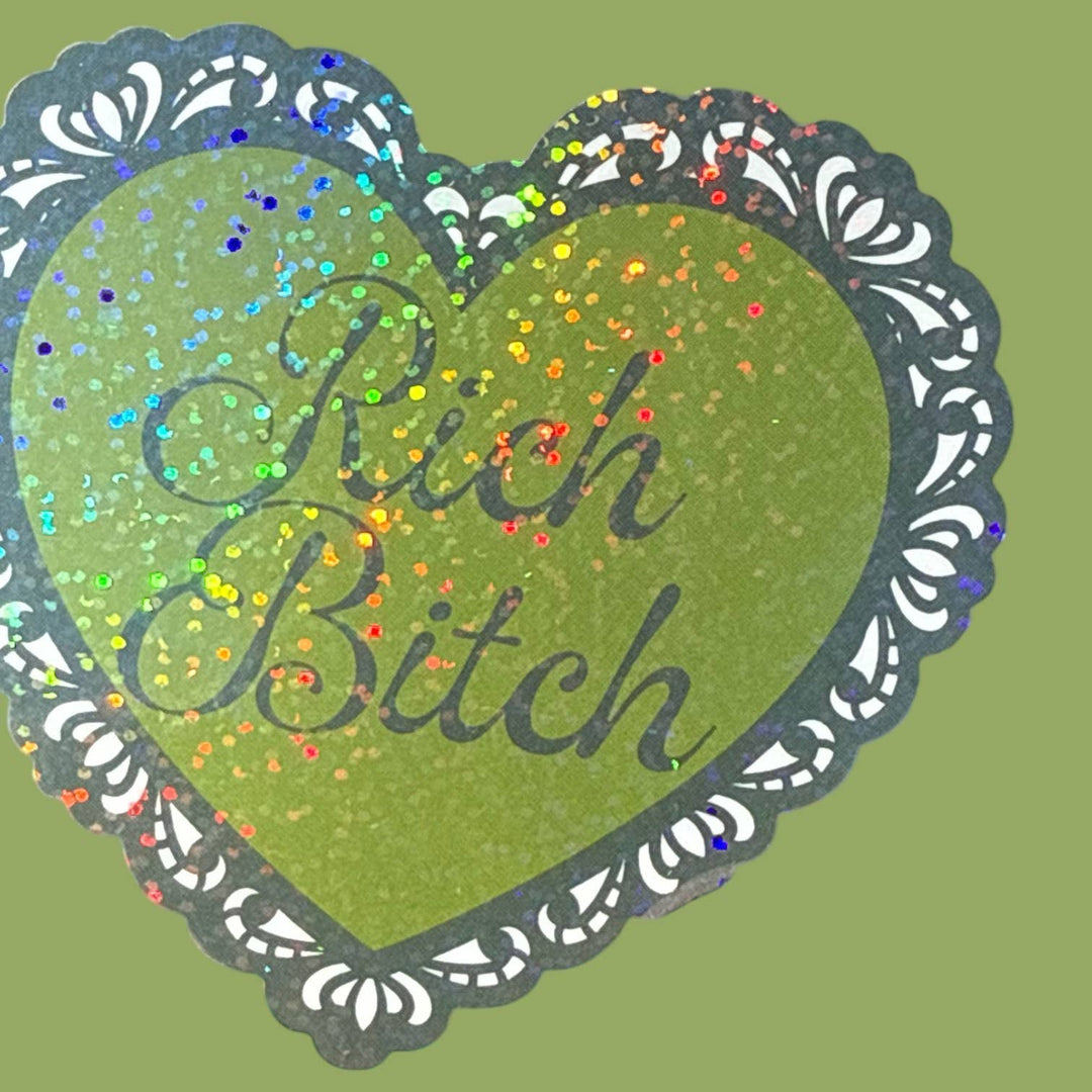 Rich Bitch Lace Heart Glitter Sticker