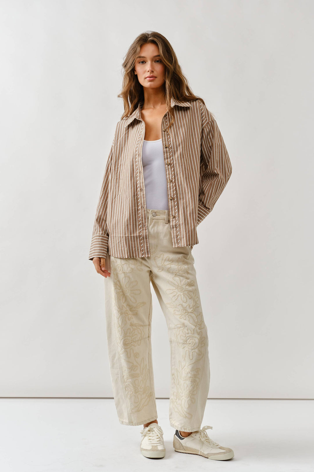 Embroidered Cotton Barrel Pants