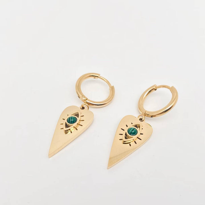 Inlaid Malachite Eyes Heart Earrings
