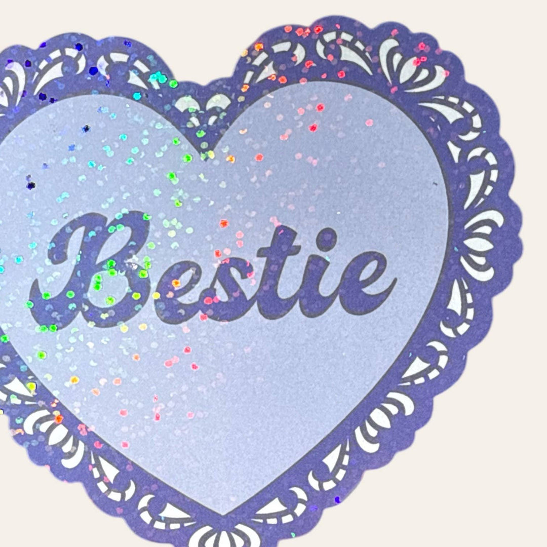 Bestie Lace Heart Glitter Sticker