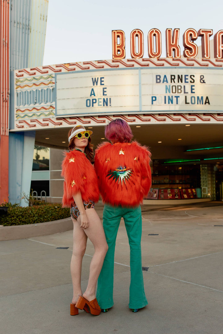 Planet Queen Orange Faux Fur Jacket