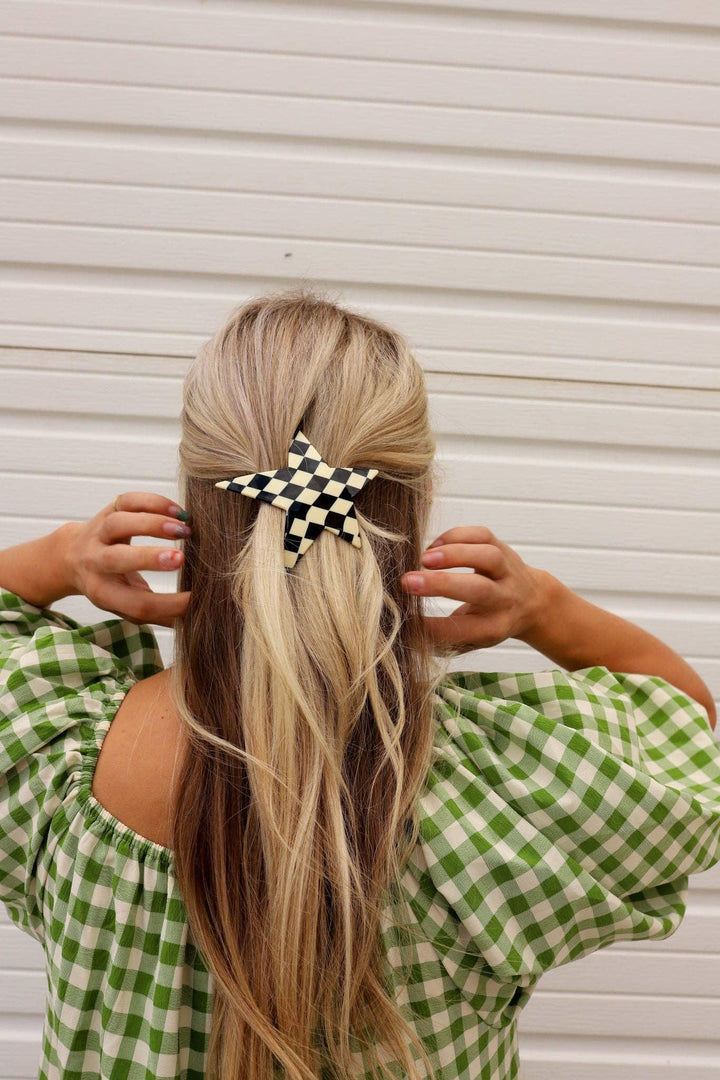 CHECKERED STAR XL BARRETTE - For the love, LV