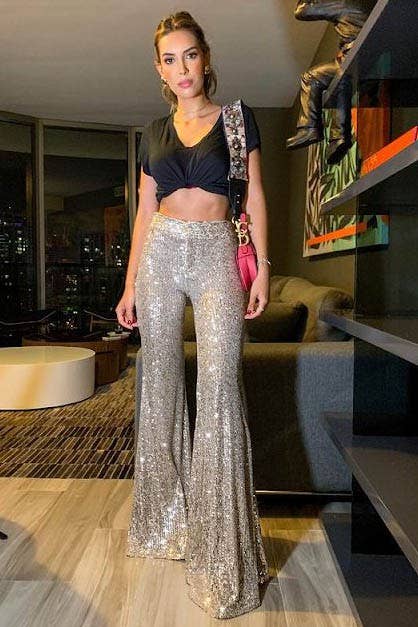 Sequin Flares Pants - Champagne