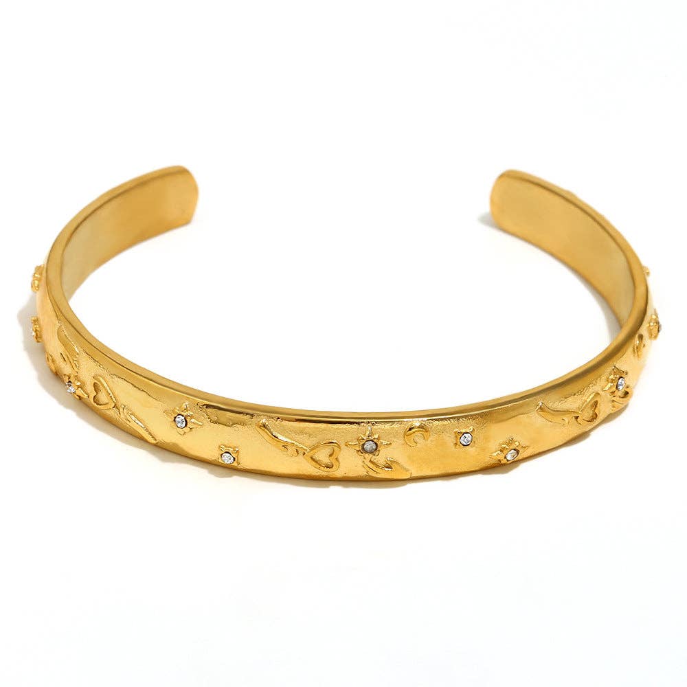Tarot Style 18K Gold Plated S.Steel Cuff Bangle - FGS/MS