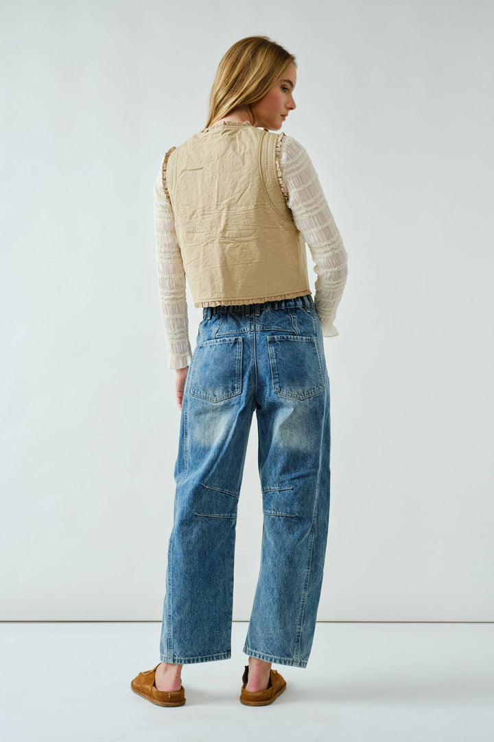 Embroidered Cotton Barrel Pants
