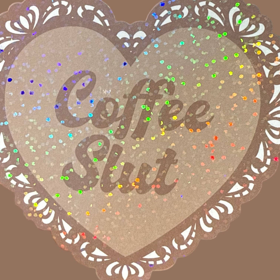 Coffee Slut Lace Heart Glitter Sticker