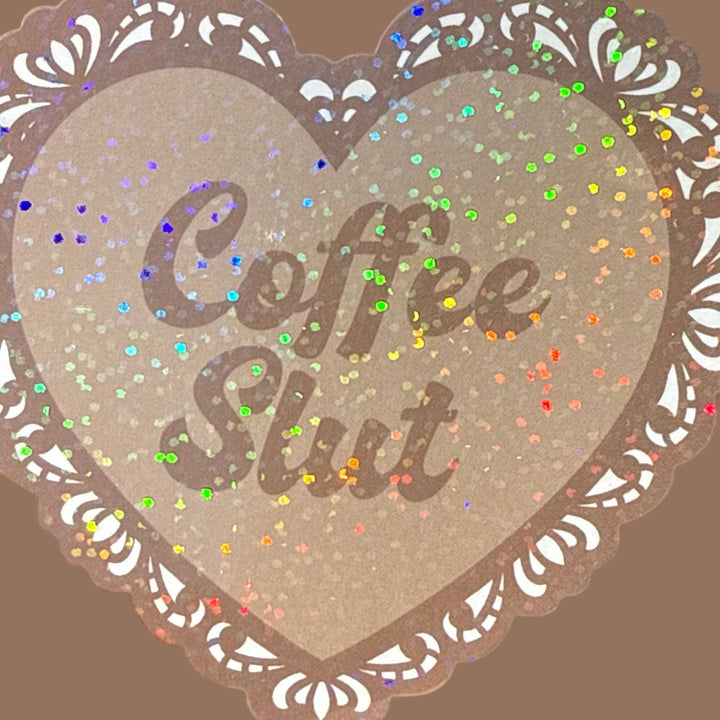 Coffee Slut Lace Heart Glitter Sticker