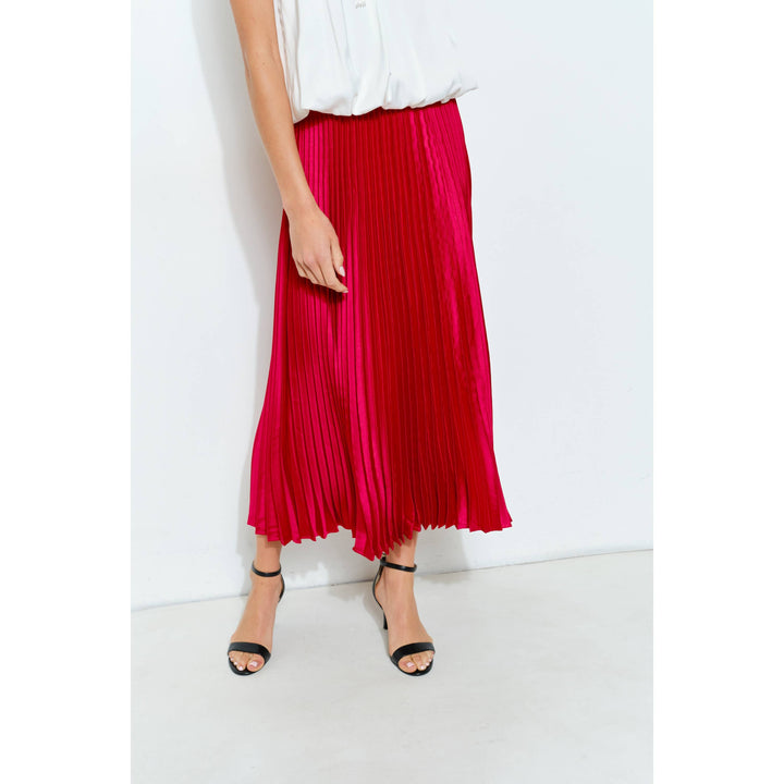 High Waist Satin Pleated Long Skirt