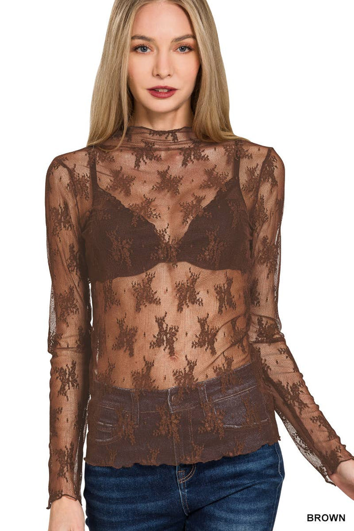 Navy Lace Sheer Long Sleeve