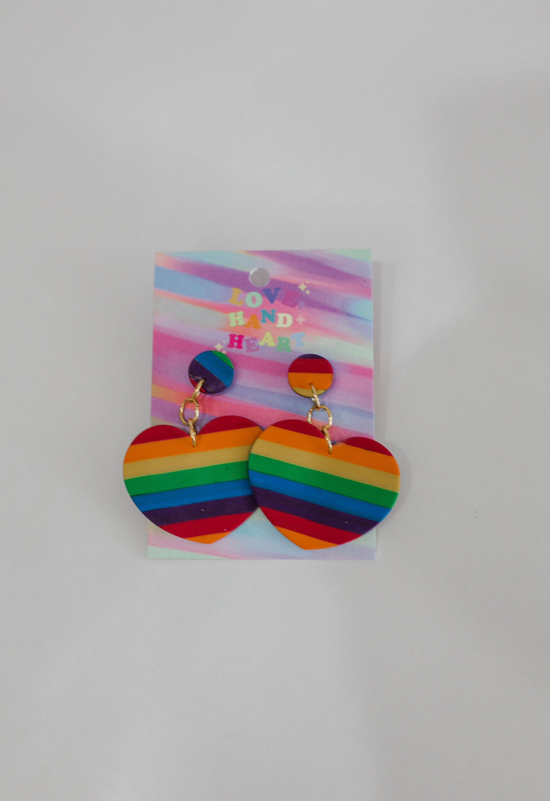 Love Hand Heart Pride Earrings - Stripe Rainbow Hearts