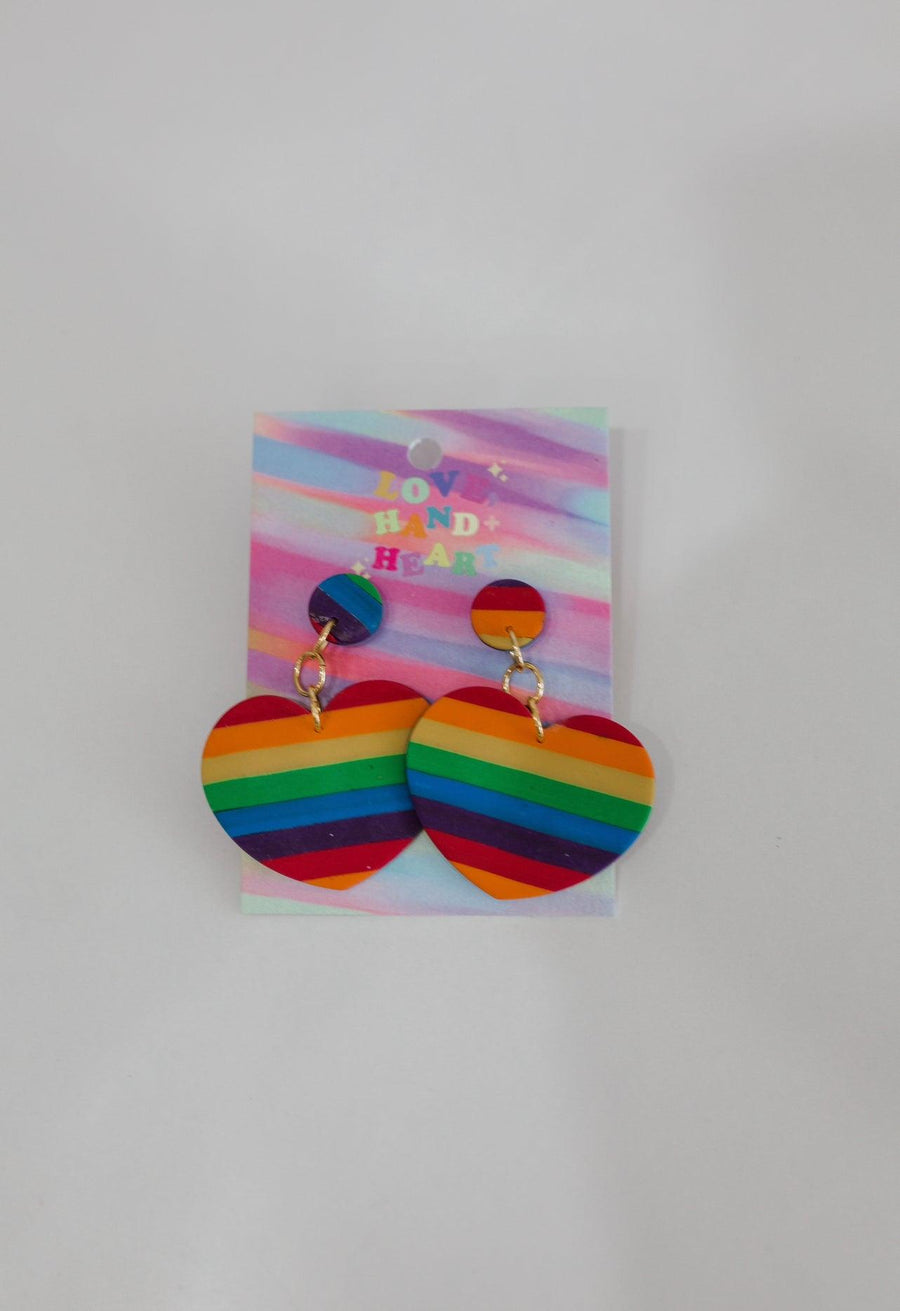 Love Hand Heart Pride Earrings - Stripe Rainbow Hearts - For the love, LV