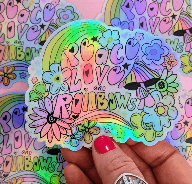 Mary Felker Peace Love and Rainbows Sticker - For the love, LV