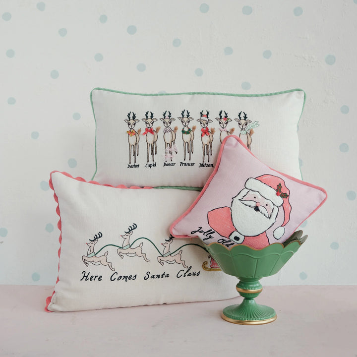 Embroidered Reindeer Velvet Pillow