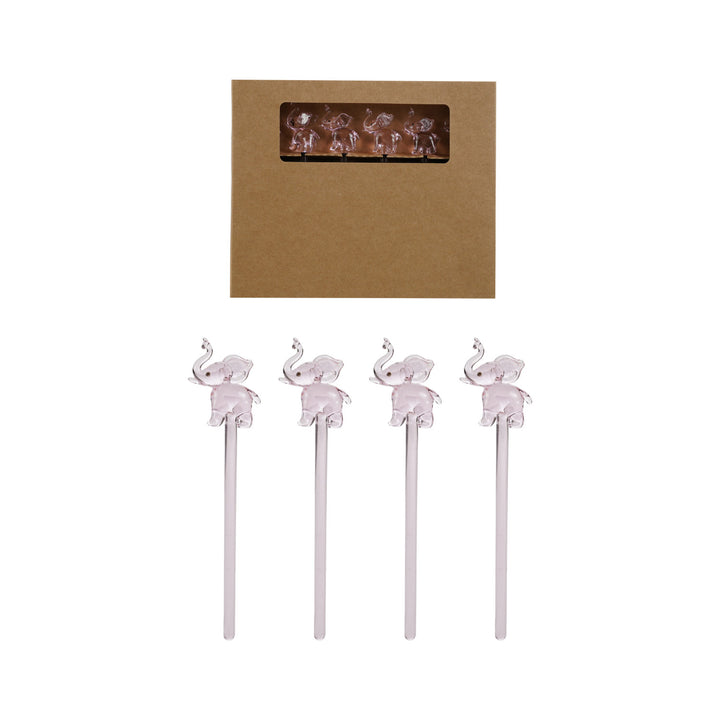 Pink Elephant Glass Cocktail Stir Sticks