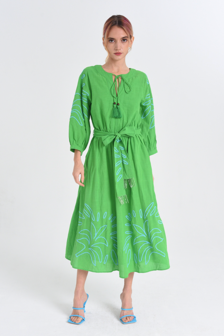 Embroidered Cotton A-Line Dress