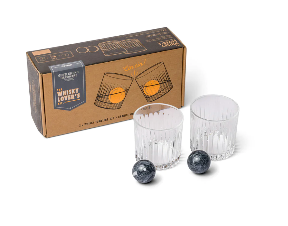 Whiskey Tumbler Glasses & Ice Stones Set